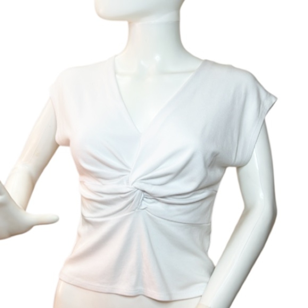 Halogen Stretch Dressy Knit Twist-knot Front Sleeveless slight crop Size XS - Picture 8 of 12
